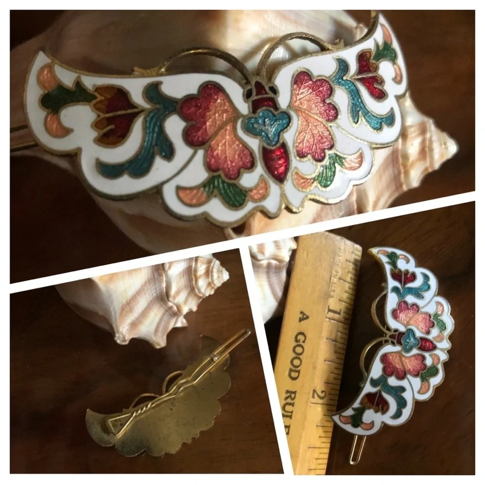 Vintage Cloisonné Butterfly Barrette